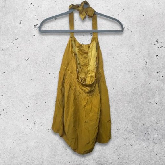 J. Crew Eliza Halter Peasant Top Button Down Front 100% Sllk Mustard Yellow W 2 - Picture 2 of 12